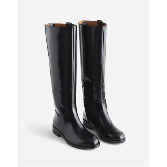 Madewell The Adalai Knee-High Classic Boots Shiny Leather Black Size 8.5 NWOB
